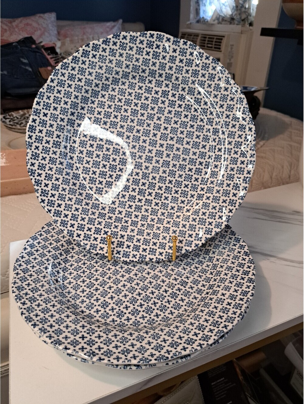 VTG Set-3 Colonial Blue Double Phoenix Ironstone Dinner Plates Nikko Japan 10"